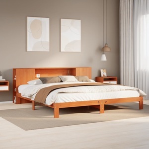 vidaXL, vidaXL Massivholzbett mit Regal ohne Matratze Wachsbraun 180x200 cm