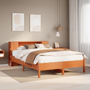 vidaXL, vidaXL Massivholzbett mit Regal ohne Matratze Wachsbraun 150x200 cm
