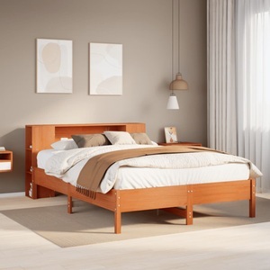 vidaXL, vidaXL Massivholzbett mit Regal ohne Matratze Wachsbraun 120x200 cm