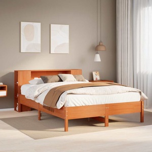 vidaXL, vidaXL Massivholzbett mit Regal ohne Matratze Wachsbraun 140x190 cm
