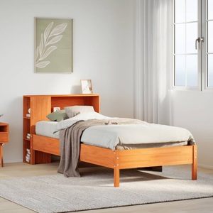 vidaXL, vidaXL Massivholzbett mit Regal ohne Matratze Wachsbraun 90x200 cm