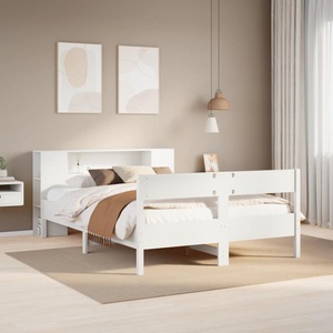 vidaXL, vidaXL Massivholzbett mit Regal ohne Matratze Weiß 140x190 cm Kiefer