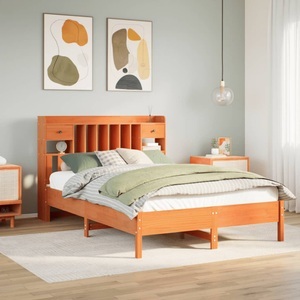 vidaXL, vidaXL Massivholzbett mit Regal ohne Matratze Wachsbraun 140x190 cm