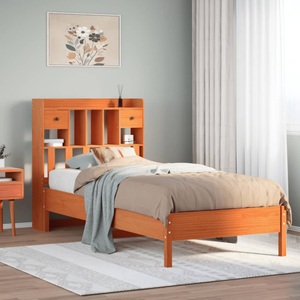 vidaXL, vidaXL Massivholzbett mit Regal ohne Matratze Wachsbraun 90x190 cm