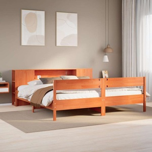vidaXL, vidaXL Massivholzbett mit Regal ohne Matratze Wachsbraun 200x200 cm