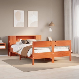 vidaXL, vidaXL Massivholzbett mit Regal ohne Matratze Wachsbraun 160x200 cm
