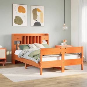 vidaXL, vidaXL Massivholzbett mit Regal ohne Matratze Wachsbraun 150x200 cm