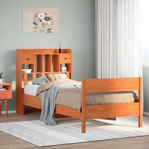 vidaXL, vidaXL Massivholzbett mit Regal ohne Matratze Wachsbraun 90x200 cm