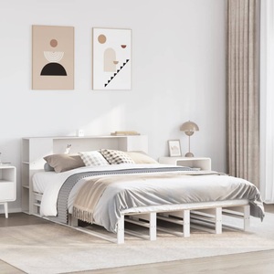 vidaXL, vidaXL Massivholzbett mit Regal ohne Matratze Weiß 120x200 cm