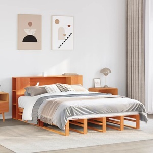 vidaXL, vidaXL Massivholzbett mit Regal ohne Matratze Wachsbraun 140x200 cm