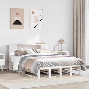 vidaXL, vidaXL Massivholzbett mit Regal ohne Matratze Weiß 150x200 cm