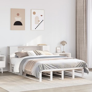 vidaXL, vidaXL Massivholzbett mit Regal ohne Matratze Weiß 120x190 cm, vidaXL Massivholzbett mit Regal ohne Matratze Weiß 120x190 cm
