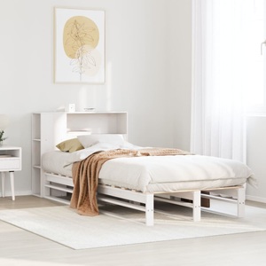 vidaXL, vidaXL Massivholzbett mit Regal ohne Matratze Weiß 100x200 cm, vidaXL Massivholzbett mit Regal ohne Matratze Weiß 100x200 cm