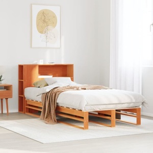 vidaXL, vidaXL Massivholzbett mit Regal ohne Matratze Wachsbraun 90x190 cm