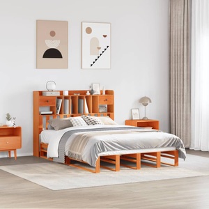 vidaXL, vidaXL Massivholzbett mit Regal ohne Matratze Wachsbraun 160x200 cm