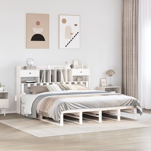 vidaXL, vidaXL Massivholzbett mit Regal ohne Matratze Weiß 200x200 cm Kiefer