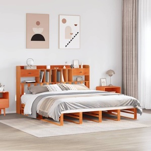 vidaXL, vidaXL Massivholzbett mit Regal ohne Matratze Wachsbraun 200x200 cm