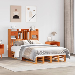 vidaXL, vidaXL Massivholzbett mit Regal ohne Matratze Wachsbraun 120x190 cm