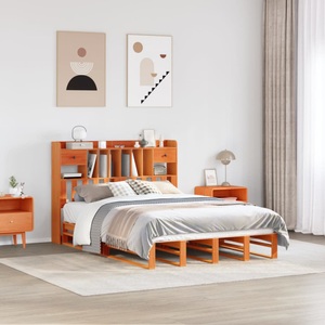 vidaXL, vidaXL Massivholzbett mit Regal ohne Matratze Wachsbraun 140x190 cm