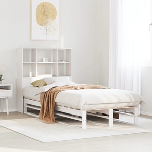 vidaXL, vidaXL Massivholzbett mit Regal ohne Matratze Weiß 100x200 cm