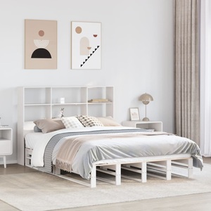 vidaXL, vidaXL Massivholzbett mit Regal ohne Matratze Weiß 150x200 cm