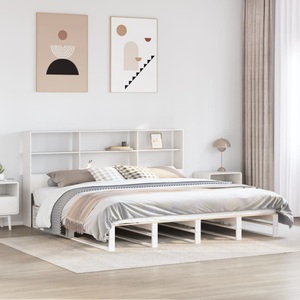 vidaXL, vidaXL Massivholzbett mit Regal ohne Matratze Weiß 200x200 cm