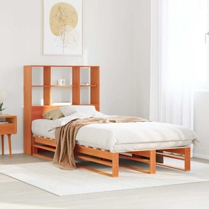 vidaXL, vidaXL Massivholzbett mit Regal ohne Matratze Wachsbraun 90x190 cm