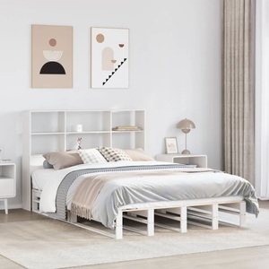 vidaXL, vidaXL Massivholzbett mit Regal ohne Matratze Weiß 135x190 cm, vidaXL Massivholzbett mit Regal ohne Matratze Weiß 135x190 cm