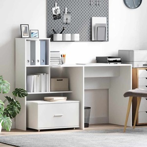 vidaXL, vidaXL Schreibtisch mit Regal Weiß 131,5 x 50 x 106,5 cm Holzwerkstoff