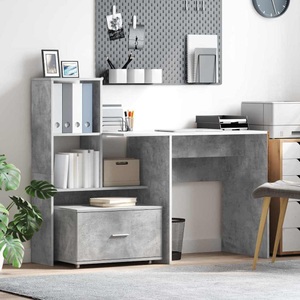vidaXL, vidaXL Schreibtisch Beton Grau 131,5 x 50 x 106,5 cm Holzwerkstoff