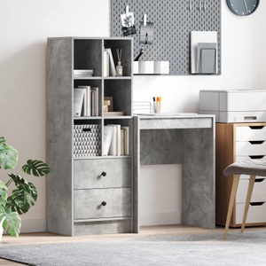 vidaXL, vidaXL Schreibtisch mit Schubladen mit Regal 2 pcs Beton Grau