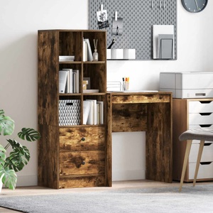 vidaXL, vidaXL Schreibtisch mit Schubladen mit Regal 2 pcs Geräucherte Eiche