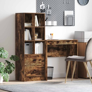 vidaXL, vidaXL Schreibtisch mit Schubladen mit Regal 2 pcs Geräucherte Eiche
