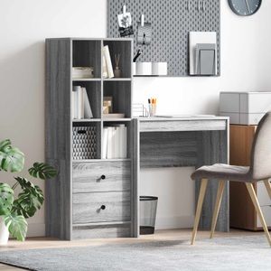 vidaXL, vidaXL Schreibtisch mit Schubladen mit Regal 2 pcs Graues Sonoma