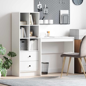 vidaXL, vidaXL Schreibtisch mit Schubladen mit Regal mit Speicher 2 pcs Weiß