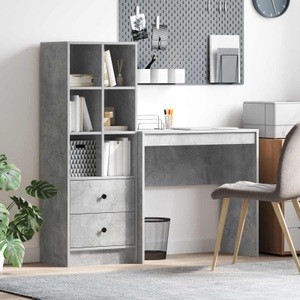 vidaXL, vidaXL Schreibtisch mit Schubladen mit Regal 2 pcs Beton Grau