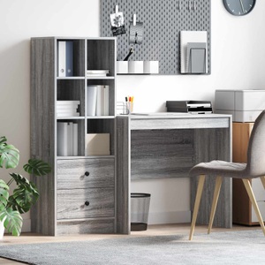 vidaXL, vidaXL Schreibtisch mit Schubladen mit Regal 2 pcs Graues Sonoma