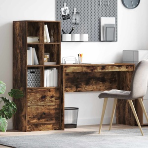 vidaXL, vidaXL Schreibtisch mit Schubladen mit Regal 2 pcs Geräucherte Eiche