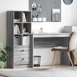 vidaXL, vidaXL Schreibtisch mit Schubladen mit Regal 2 pcs Graues Sonoma