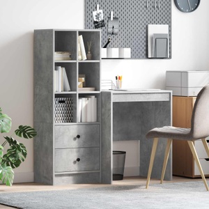 vidaXL, vidaXL Schreibtisch mit Schubladen mit Regal 2 pcs Beton Grau