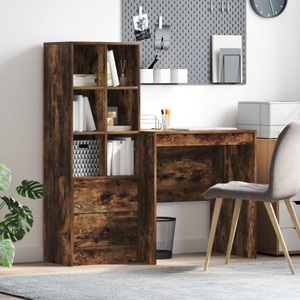 vidaXL, vidaXL Schreibtisch mit Schubladen mit Regal 2 pcs Geräucherte Eiche