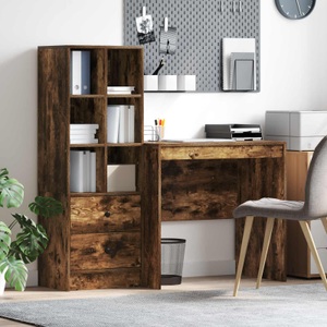 vidaXL, vidaXL Schreibtisch mit Schubladen mit Regal 2 pcs Geräucherte Eiche