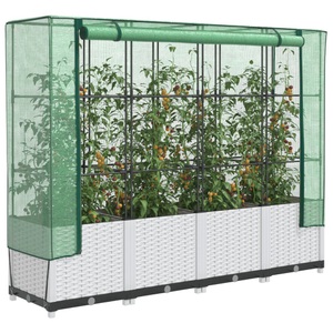 vidaXL, vidaXL Hochbeet mit Gewächshaus-Aufsatz Rattan-Optik 160x40x138 cm, vidaXL Hochbeet mit Gewächshaus-Aufsatz Rattan-Optik 160x40x138 cm