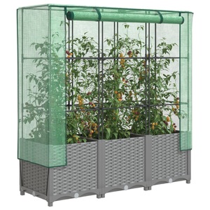 vidaXL, vidaXL Hochbeet mit Gewächshaus-Aufsatz Rattan-Optik 120x40x138 cm, vidaXL Hochbeet mit Gewächshaus-Aufsatz Rattan-Optik 120x40x138 cm