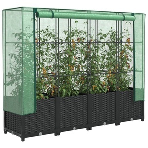 vidaXL, vidaXL Hochbeet mit Gewächshaus-Aufsatz Rattan-Optik 160x40x138 cm, vidaXL Hochbeet mit Gewächshaus-Aufsatz Rattan-Optik 160x40x138 cm