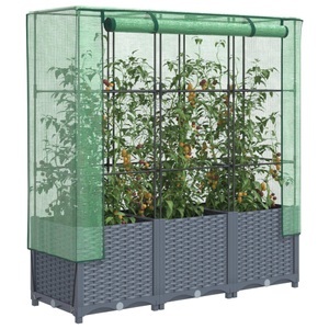 vidaXL, vidaXL Hochbeet mit Gewächshaus-Aufsatz Rattan-Optik 120x40x138 cm, vidaXL Hochbeet mit Gewächshaus-Aufsatz Rattan-Optik 120x40x138 cm