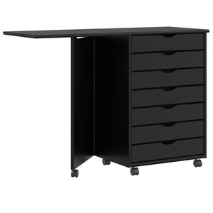vidaXL, vidaXL Rollschrank mit Schreibtisch MOSS Schwarz Massivholz Kiefer