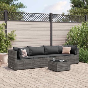 vidaXL, vidaXL 5-tlg. Garten-Lounge-Set mit Kissen Grau Poly Rattan