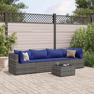 vidaXL, vidaXL 5-tlg. Garten-Lounge-Set mit Kissen Grau Poly Rattan