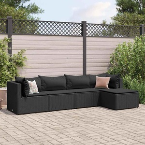 vidaXL, vidaXL 5-tlg. Garten-Lounge-Set mit Kissen Schwarz Poly Rattan